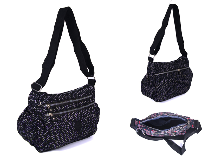 (image for) 2502 BLK FLECKS PATT'NT CRINKLED NYLON TOP ZIP X-BDY BG'3